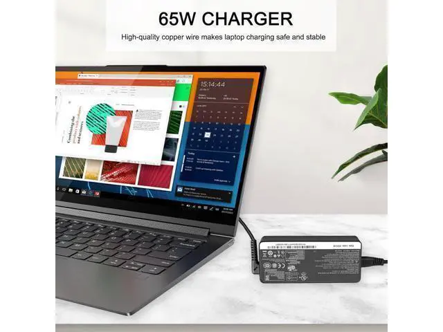 Alt view image 5 of 7 - 2 Prong 65W USB-C AC Adapter Compatible with Thinkpad T480 T480s T490 T490s T495 T495s T580 T590 E480 E490 E490s E495 E580 E590 E595 X1 Carbon X395 Power Cord