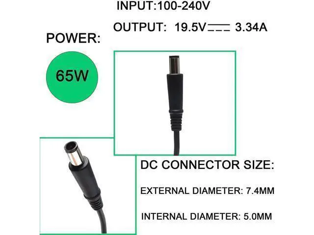 Alt view image 5 of 7 - 65W AC Power Adapter Compatible with Latitude 7480 E5440 E5470 E6540 E7440 E7450 E7250 E6440 E6430 7490 7290 5490 5590 5290 19.5V 3.34A Laptop Charger