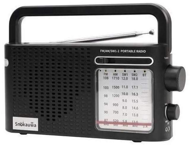 Main image of Portable Weather Radio AM FM SW, Wall Plug and Battery Powered, Transistor Radio with Bluetooth, Big Speaker, Large Dial, High/Low Tone Mode, Earphone Jack, Flashlight for Home and Outdoor
