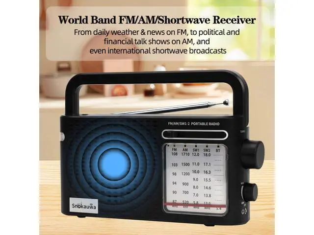 Alt view image 2 of 7 - Portable Weather Radio AM FM SW, Wall Plug and Battery Powered, Transistor Radio with Bluetooth, Big Speaker, Large Dial, High/Low Tone Mode, Earphone Jack, Flashlight for Home and Outdoor