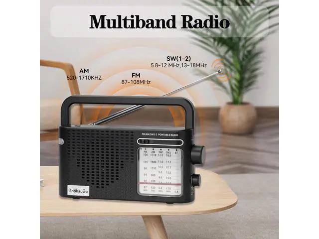 Alt view image 3 of 7 - Portable Weather Radio AM FM SW, Wall Plug and Battery Powered, Transistor Radio with Bluetooth, Big Speaker, Large Dial, High/Low Tone Mode, Earphone Jack, Flashlight for Home and Outdoor