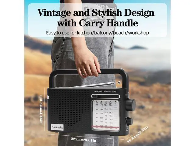 Alt view image 7 of 7 - Portable Weather Radio AM FM SW, Wall Plug and Battery Powered, Transistor Radio with Bluetooth, Big Speaker, Large Dial, High/Low Tone Mode, Earphone Jack, Flashlight for Home and Outdoor