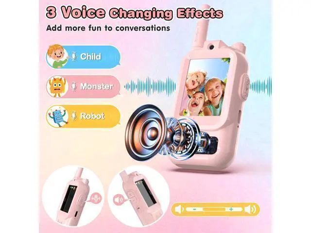Alt view image 4 of 7 - Video Walkie Talkies for Kids, 2 Pack Facetime Walkie Talkies with HD Camera & Voice Changer for Boys Girls for Family Games, Indoor, Outside, Hiking Christmas Birthday Toys Gift Ages 3-12 (Pink)