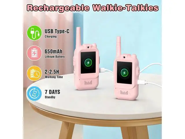 Alt view image 5 of 7 - Video Walkie Talkies for Kids, 2 Pack Facetime Walkie Talkies with HD Camera & Voice Changer for Boys Girls for Family Games, Indoor, Outside, Hiking Christmas Birthday Toys Gift Ages 3-12 (Pink)