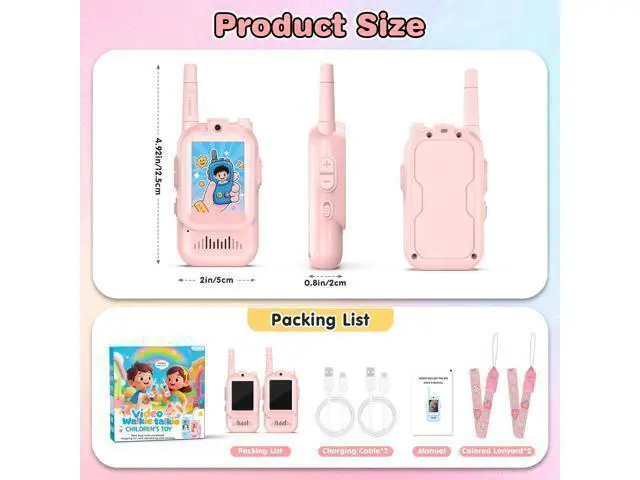 Alt view image 7 of 7 - Video Walkie Talkies for Kids, 2 Pack Facetime Walkie Talkies with HD Camera & Voice Changer for Boys Girls for Family Games, Indoor, Outside, Hiking Christmas Birthday Toys Gift Ages 3-12 (Pink)