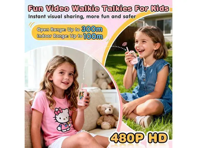 Alt view image 3 of 7 - Video Walkie Talkies for Kids, 2 Pack Facetime Walkie Talkies with HD Camera & Voice Changer for Boys Girls for Family Games, Indoor, Outside, Hiking Christmas Birthday Toys Gift Ages 3-12 (Pink)