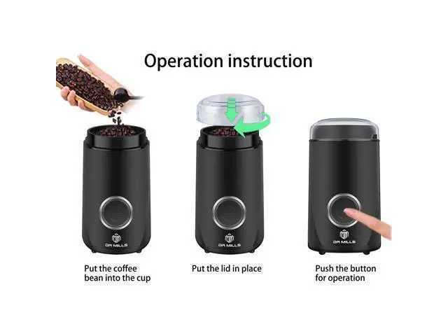 Alt view image 4 of 7 - DM-7441 Coffee Grinder Electric, Coffee Bean and Dried Spice Grinder, One Touch Operation, Blade and Cup Made with SUS304 Stainless Steel (Black)