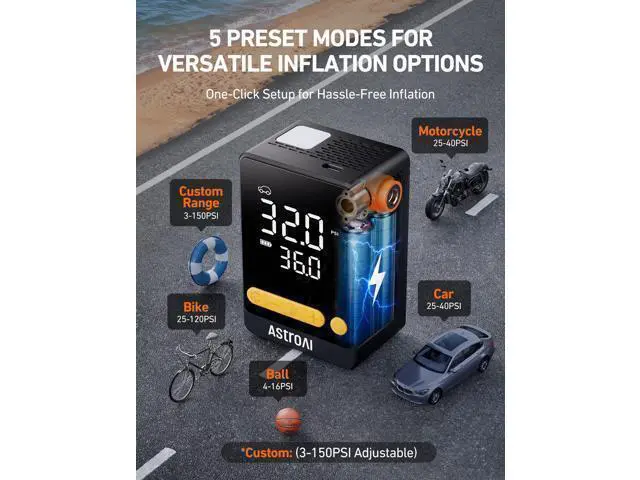 Alt view image 6 of 7 - L10 Mini Tire Inflator Portable Air Compressor,150PSI Air Pump for Car Tires with Tire Pressure Gauge,Bike Pump with LED Light,Tire Inflator for Cars,Bikes,Motorcycles,Balls,Car Accessories