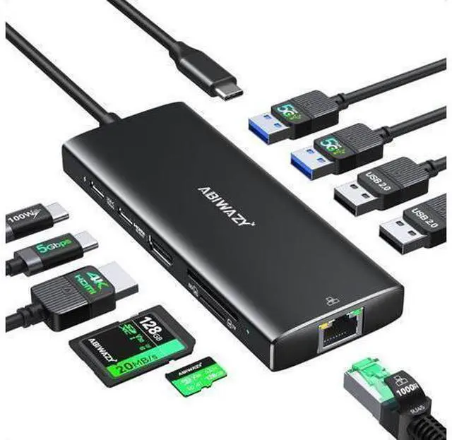 Main image of USB C Hub Multiport Adapter 10 in 1 USBC to Ethernet Adapter with 4K HDMI Ethernet Gigabit 100W PD USB-C Data Port and SD/TF Slot for MacBook Pro/Air XPS iPad Pro Galaxy (Black)