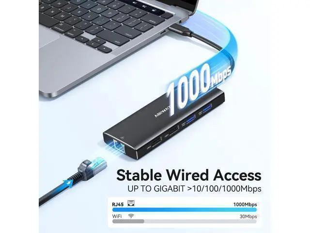 Alt view image 4 of 7 - USB C Hub Multiport Adapter 10 in 1 USBC to Ethernet Adapter with 4K HDMI Ethernet Gigabit 100W PD USB-C Data Port and SD/TF Slot for MacBook Pro/Air XPS iPad Pro Galaxy (Black)