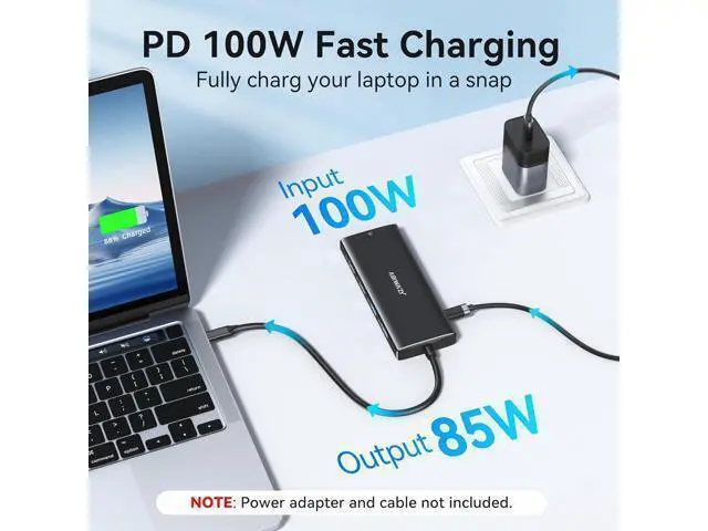 Alt view image 6 of 7 - USB C Hub Multiport Adapter 10 in 1 USBC to Ethernet Adapter with 4K HDMI Ethernet Gigabit 100W PD USB-C Data Port and SD/TF Slot for MacBook Pro/Air XPS iPad Pro Galaxy (Black)