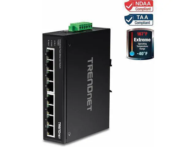 Alt view image 2 of 7 - 8-Port Industrial Unmanaged Fast Ethernet DIN-Rail Switch TI-E80 8 x Fast Ethernet Ports 1.6Gbps Switching Capacity 8 Port Network Fast Ethernet Switch IP30 Metal Switch Lifetime Protection