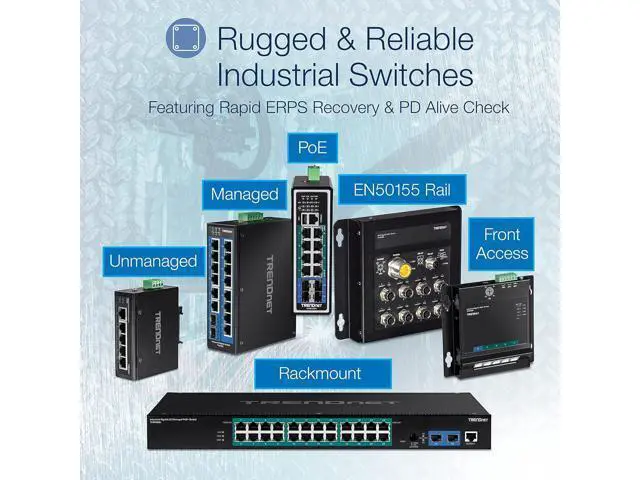 Alt view image 7 of 7 - 8-Port Industrial Unmanaged Fast Ethernet DIN-Rail Switch TI-E80 8 x Fast Ethernet Ports 1.6Gbps Switching Capacity 8 Port Network Fast Ethernet Switch IP30 Metal Switch Lifetime Protection