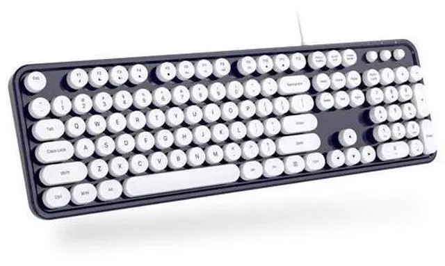 Main image of MOWUX Computer Keyboard Wired, Plug Play USB Retro Round Typewriter Keyboard, Full Size Wired Keyboard with Foldable Stands for Laptop and Office PC