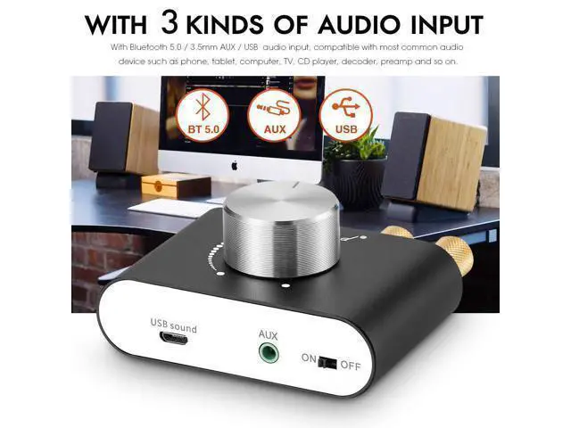 Alt view image 3 of 7 - Nobsound Mini Bluetooth 5.0 Power Amplifier, Stereo Hi-Fi Digital Amp 2.0 Channel 50W×2 with AUX/USB/Bluetooth Input, Wireless Audio Receiver, PC Sound Card with Power Supply (Black)