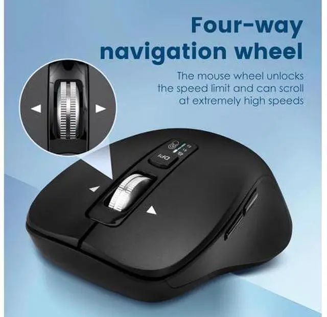 Alt view image 3 of 7 - Wireless Bluetooth Mouse (USB + BT1 + BT2) Full Size 4-Way Scrolling Multi-Device Silent Mouse for Computer Laptop iPad MacBook (Black)