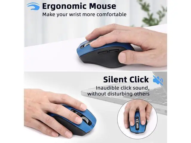 Alt view image 2 of 7 - Wireless Mouse with Bluetooth USB A USB C Receiver Rechargeable Full Size Mouse Ergonomic Silent for MacBook/Laptop/Computer/PC/iPad-Blue
