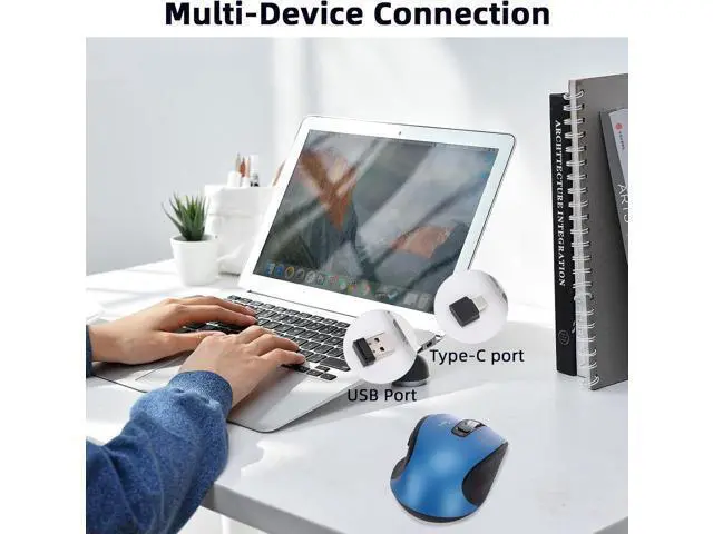 Alt view image 6 of 7 - Wireless Mouse with Bluetooth USB A USB C Receiver Rechargeable Full Size Mouse Ergonomic Silent for MacBook/Laptop/Computer/PC/iPad-Blue