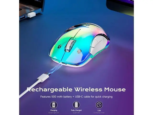 Alt view image 4 of 7 - 2.4G LED Wireless Mouse Rechargeable Ergonomic Mouse with Detachable Cover 1400 DPI Portable Optical Computer Mouse with USB Receiver for Laptop PC Desktop and MacBook 5 Buttons-Blue