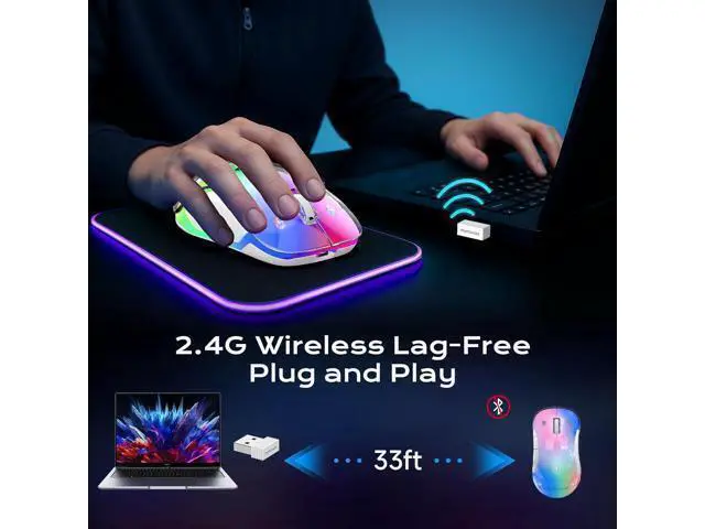 Alt view image 6 of 7 - 2.4G LED Wireless Mouse Rechargeable Ergonomic Mouse with Detachable Cover 1400 DPI Portable Optical Computer Mouse with USB Receiver for Laptop PC Desktop and MacBook 5 Buttons-Blue