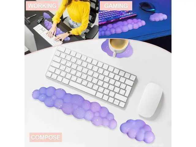 Alt view image 6 of 7 - Cloud Wrist Rest Set for Keyboard and Mouse Includes Cute Coaster with Computers and LaptopsPurple Star Set