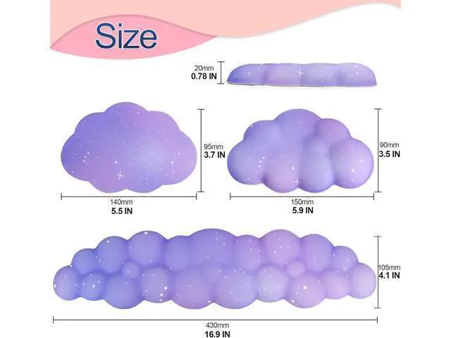 Alt view image 7 of 7 - Cloud Wrist Rest Set for Keyboard and Mouse Includes Cute Coaster with Computers and LaptopsPurple Star Set
