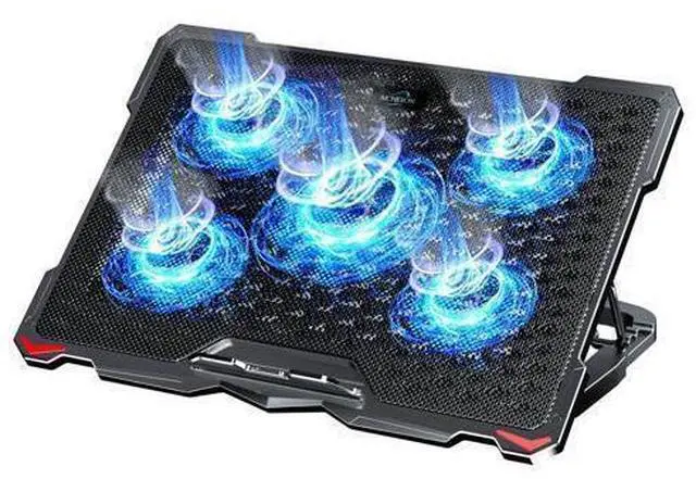 Main image of Laptop Cooling Pad 5 Fans Up to 17.3 Inch Heavy Notebook Cooler, Blue LED Lights, 2 USB Ports, S035, Blue-5fans