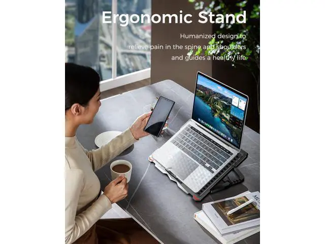 Alt view image 3 of 7 - Laptop Cooling Pad 5 Fans Up to 17.3 Inch Heavy Notebook Cooler, Blue LED Lights, 2 USB Ports, S035, Blue-5fans