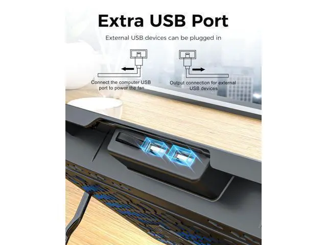 Alt view image 4 of 7 - Laptop Cooling Pad 5 Fans Up to 17.3 Inch Heavy Notebook Cooler, Blue LED Lights, 2 USB Ports, S035, Blue-5fans