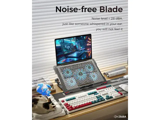 Alt view image 5 of 7 - Laptop Cooling Pad 5 Fans Up to 17.3 Inch Heavy Notebook Cooler, Blue LED Lights, 2 USB Ports, S035, Blue-5fans
