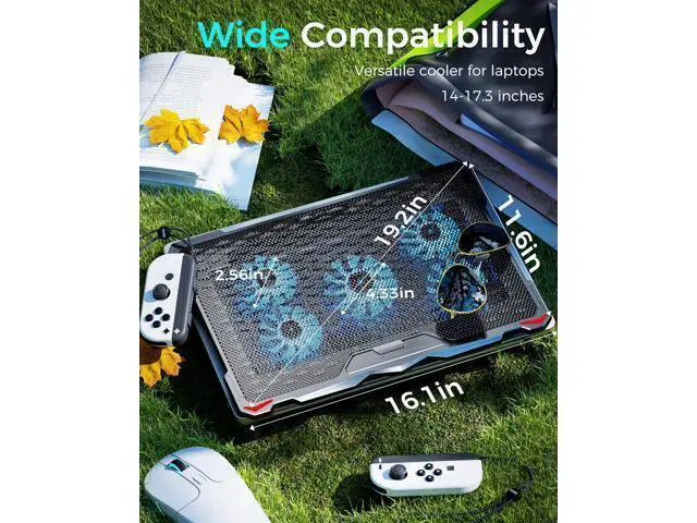 Alt view image 6 of 7 - Laptop Cooling Pad 5 Fans Up to 17.3 Inch Heavy Notebook Cooler, Blue LED Lights, 2 USB Ports, S035, Blue-5fans