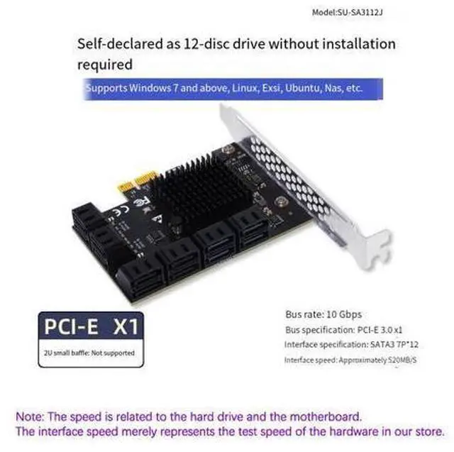 Main image of PCI-E to 8/10/12/16/24 Port SATA 3.0 Expansion Card, Desktop SSD Adapter Card 12-Port SA3112J X1 Plug Play