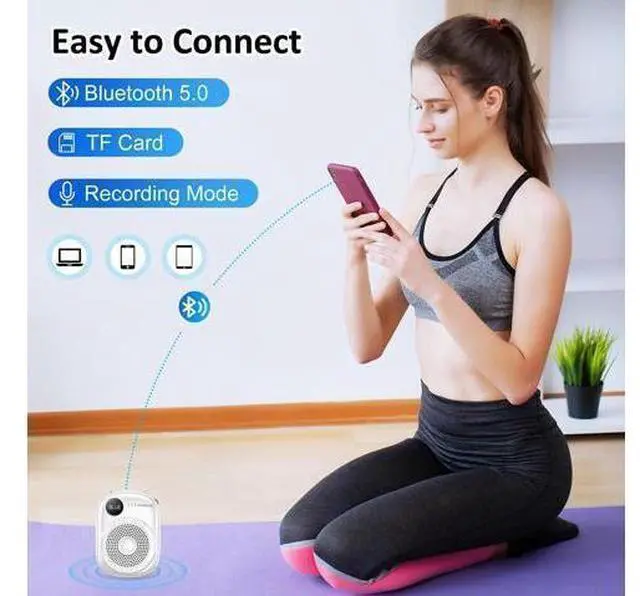 Alt view image 5 of 7 - Portable Voice Amplifier Wired Microphone and Speaker,PA System Voice Amplifier with Mic Headset for Teachers,Speech,Tour Guides,Coaches,Yoga, Fitness Instructors Bluetooth 5.0 TF Card (White)