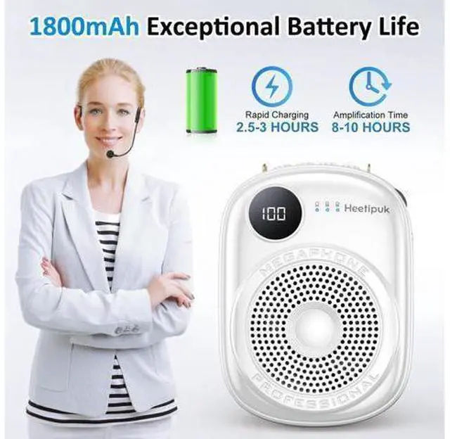 Alt view image 4 of 7 - Portable Voice Amplifier Wired Microphone and Speaker,PA System Voice Amplifier with Mic Headset for Teachers,Speech,Tour Guides,Coaches,Yoga, Fitness Instructors Bluetooth 5.0 TF Card (White)