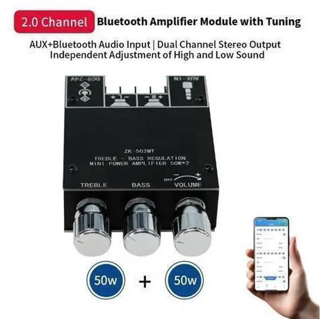 Alt view image 2 of 7 - JR-502MT 2.0 Dual-Channel Amplifier Board, Car Bluetooth 5.0 Power Amplifier Board, 50W+50W HiFi Stereo High & Low Tone Adjustable Module, DC12-24V Stereo AMP Module for Car DIY Speakers.