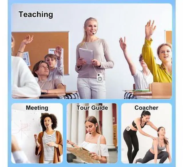 Alt view image 7 of 7 - Portable Voice Amplifier Wired Microphone and Speaker,PA System Voice Amplifier with Mic Headset for Teachers,Speech,Tour Guides,Coaches,Yoga, Fitness Instructors Bluetooth 5.0 TF Card (White)