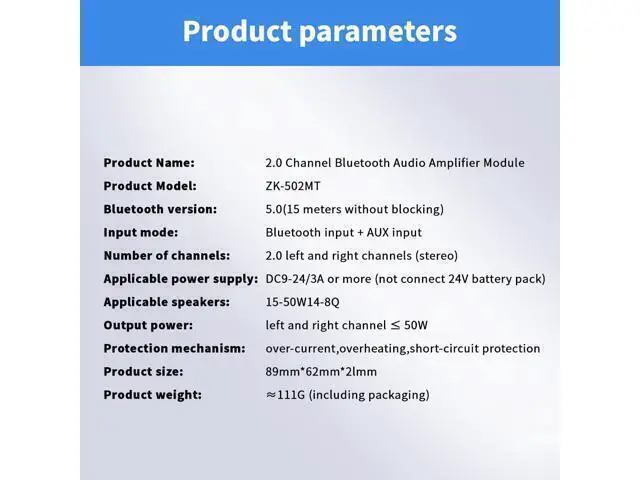Alt view image 6 of 7 - JR-502MT 2.0 Dual-Channel Amplifier Board, Car Bluetooth 5.0 Power Amplifier Board, 50W+50W HiFi Stereo High & Low Tone Adjustable Module, DC12-24V Stereo AMP Module for Car DIY Speakers.