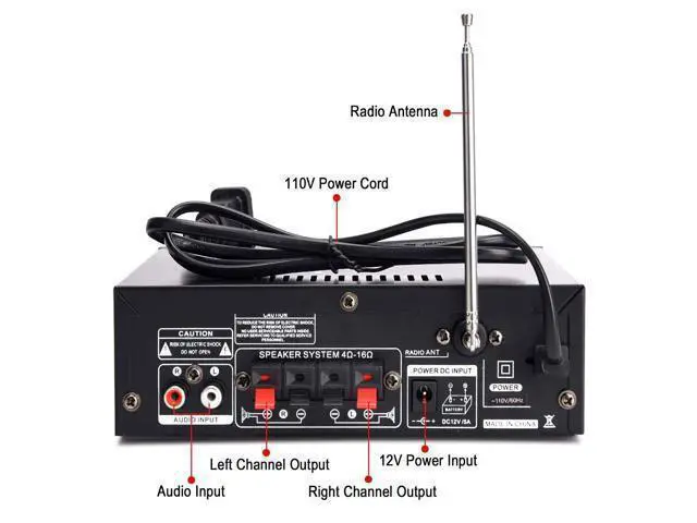 Alt view image 4 of 7 - 298A Max 300Wx2 Wireless Bluetooth 5.0 Stereo Audio Amplifier, RMS 40Wx2 Power Amp 2 Channel Stereo Receiver for Home Theater Speakers, Bass & Treble Control, USB/SD/RCA/MIC/FM in, Remote