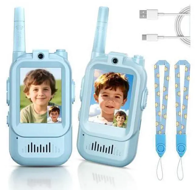 Main image of Video Walkie Talkies for Kids, Handheld 2 Pack Rechargeable Video Intercom Kids Walkies Talkies, Indoor Outdoor Toys for Family Games, Outside, Camping, Hiking for Boys Girls Ages 3-12 (Blue/Blue)