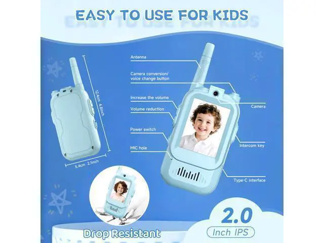 Alt view image 6 of 7 - Video Walkie Talkies for Kids, Handheld 2 Pack Rechargeable Video Intercom Kids Walkies Talkies, Indoor Outdoor Toys for Family Games, Outside, Camping, Hiking for Boys Girls Ages 3-12 (Blue/Blue)