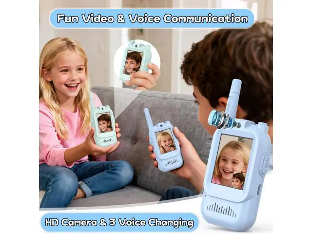 Alt view image 2 of 7 - Walkie Talkies for Kids Pack of 2, Rechargeable Long Range Two Way Radios Toys for Boys Girls Age 3-5, Outdoor Adventure Camping Hiking, Birthday with Pink Blue Design
