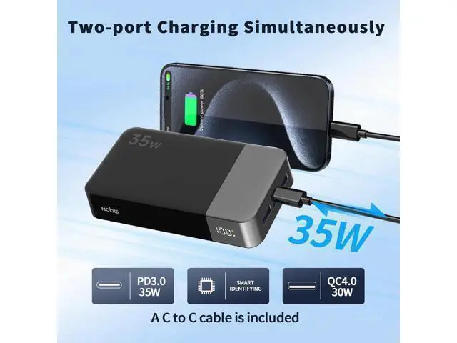 Alt view image 3 of 6 - Portable Charger 20000mAh Power Bank 35W Power Bank Fast Charging Battery Pack with C to C Cable Battery Bank with Digital Display for Phone Android etc