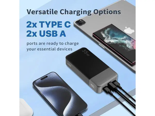 Alt view image 4 of 6 - Portable Charger 20000mAh Power Bank 35W Power Bank Fast Charging Battery Pack with C to C Cable Battery Bank with Digital Display for Phone Android etc
