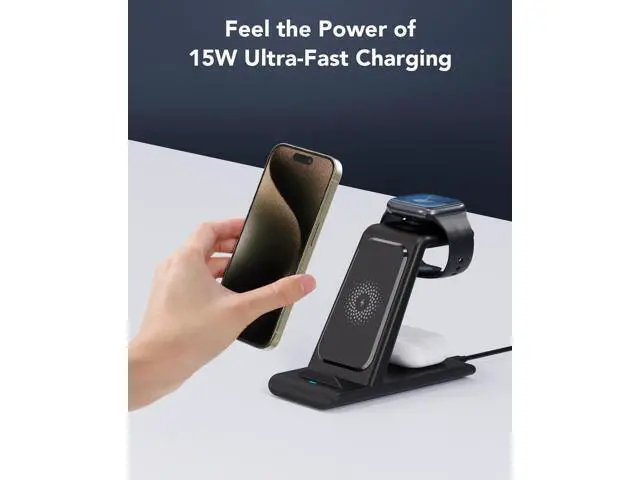 Alt view image 3 of 7 - 3 in 1 Wireless Charging Station Compatible for Products Multiple Devices Charger for Watch Ultra 11 10 9 8 7 SE iPhone 17 16 15 14 13 Pro Max/X/XS Fast Charger Stand