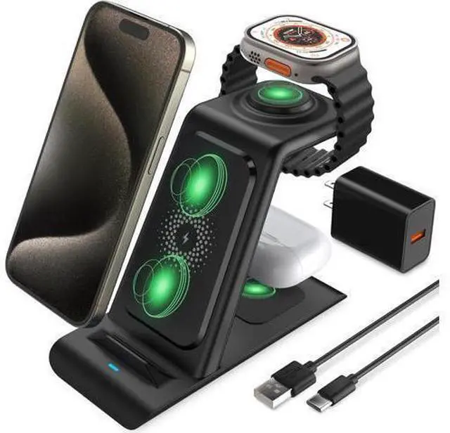 Main image of 3 in 1 Wireless Charging Station Compatible for Products Multiple Devices Charger for Watch Ultra 11 10 9 8 7 SE iPhone 17 16 15 14 13 Pro Max/X/XS Fast Charger Stand