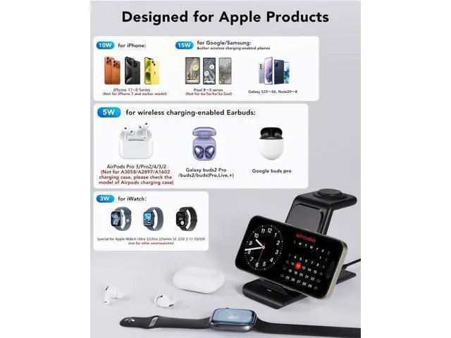 Alt view image 2 of 7 - 3 in 1 Wireless Charging Station Compatible for Products Multiple Devices Charger for Watch Ultra 11 10 9 8 7 SE iPhone 17 16 15 14 13 Pro Max/X/XS Fast Charger Stand