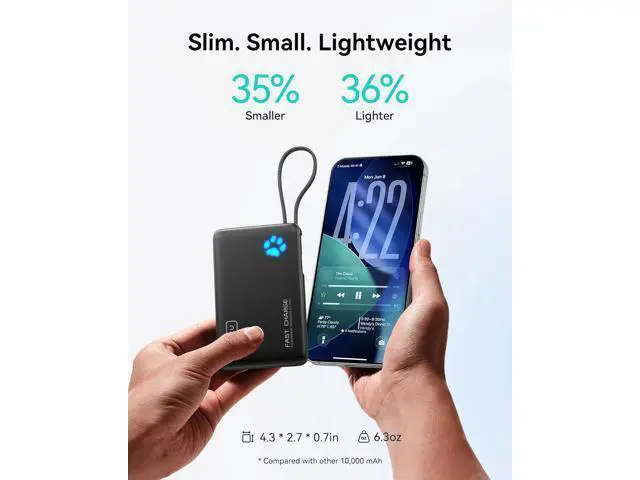 Alt view image 3 of 7 - 45W Power Bank Fast Charging Portable Charger with Built-in USB C Cable 10000mAh Small Type C Powerbank Battery Pack for iPhone 17 16 15 14 iPad S25 S24 etc Travel Camping Essentials