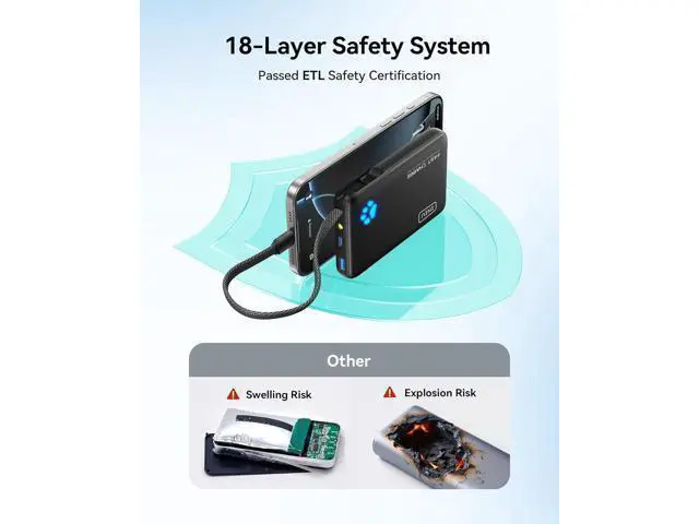 Alt view image 6 of 7 - 45W Power Bank Fast Charging Portable Charger with Built-in USB C Cable 10000mAh Small Type C Powerbank Battery Pack for iPhone 17 16 15 14 iPad S25 S24 etc Travel Camping Essentials
