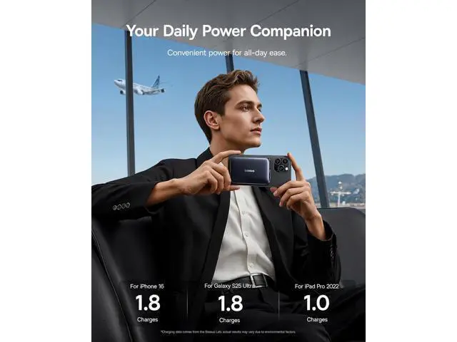 Alt view image 6 of 7 - Picogo Qi2.2 25W Magsafe Portable Charger Power Bank 10000mAh 45W with Built-in Cable USB-C Fast Charging for iPhone 17/16/15/14/13 Pro Max/Galaxy S25 / Pixel 10 Pro Black