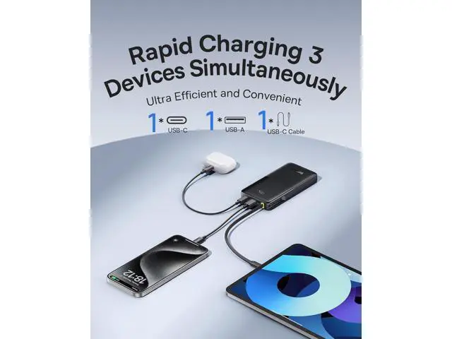 Alt view image 4 of 7 - Portable Charger 10000mAh Fast Charging Power Bank 22.5W PD3.0 QC3.0 Battery Pack Built-in USB C Braided Cable Travel Essentials Portable Phone Charger for iPhone 17 16 15 iPad S25/S24